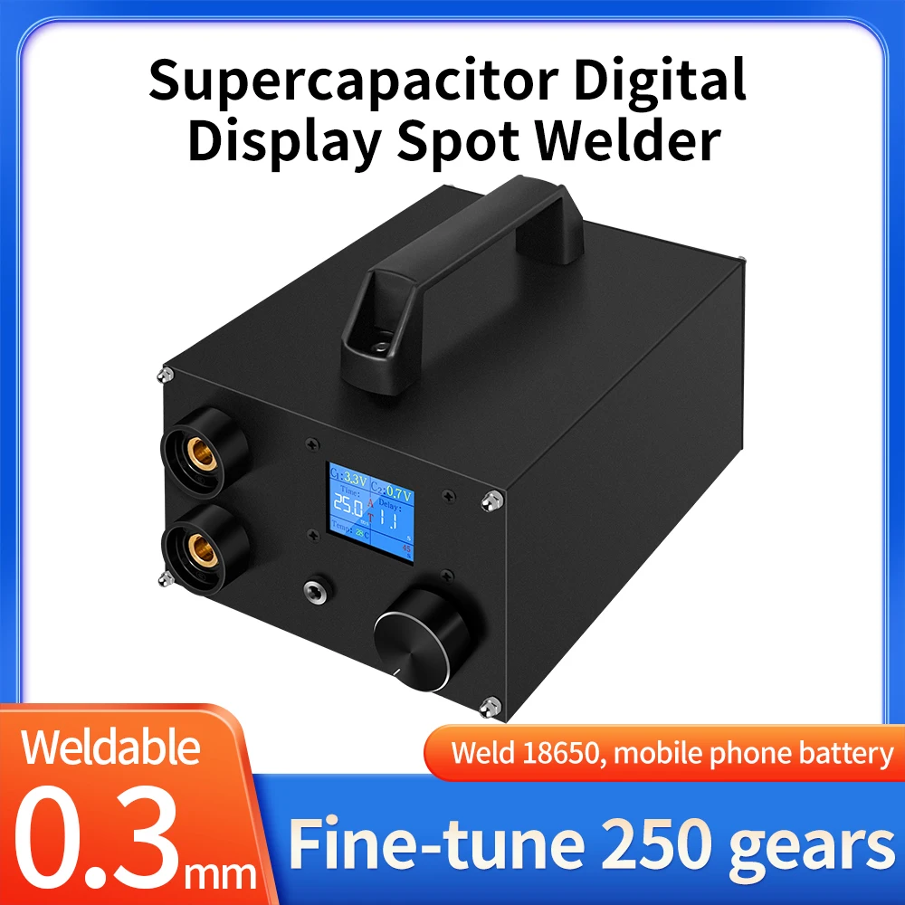 250 Gear Battery Spot Welder Portable Precision Pulse Capacitor Energy Storage Spot Welding Machine for 18650 Battery 5V 2100A