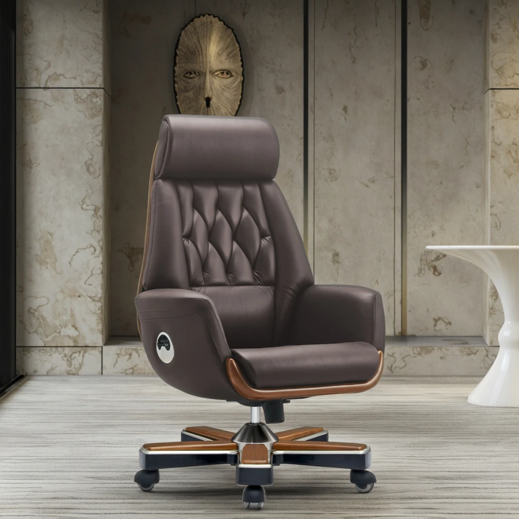 Premium wood grain office chair, mixed structure, full leather interior, luxury office