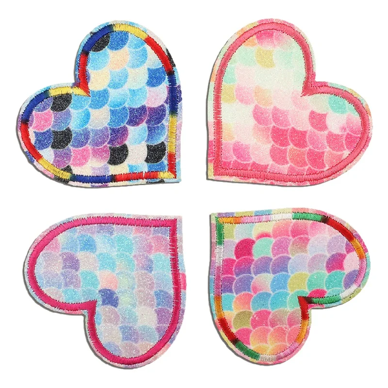 Color Heart Embroidery Patches for Clothing Decoration Flash Gradient Love Ironing Patch DIY Decorative Repair Accessories