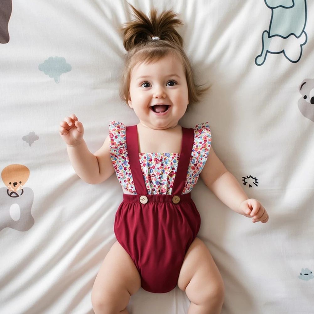 

Baby Girls Floral Bodysuits Cute Toddler Onesies Summer Sleeveless Infants Clothing