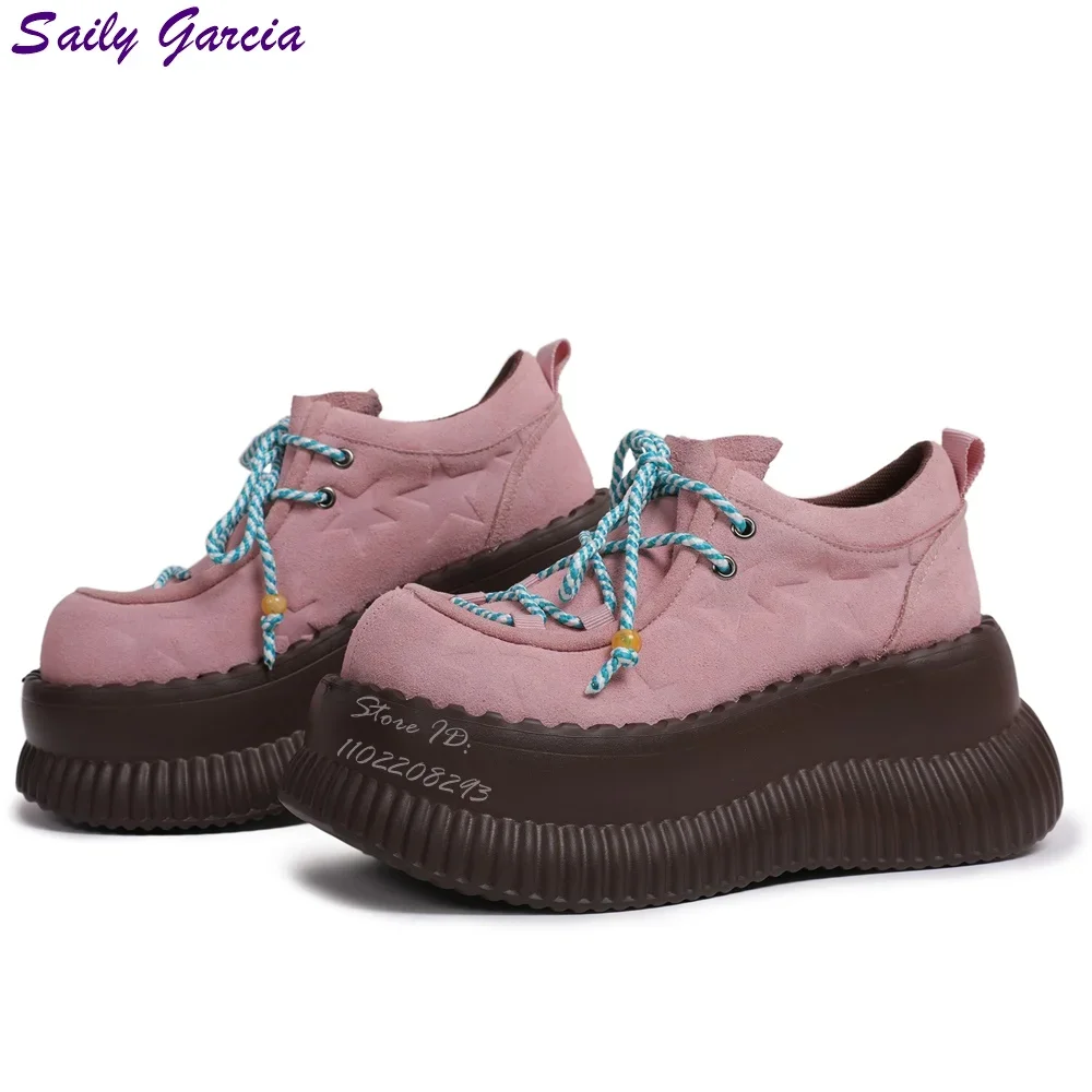 

Розовые лоферы Gravure Star, туфли на толстой подошве с круглым носком и перекрестной завязкой, женская обувь на платформе со шнуровкой, новинка весны 2023 г.