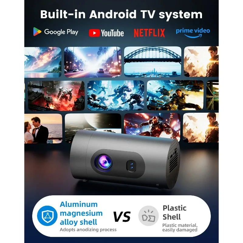 Cinema Outdoor Projector Supports Power Bank Charging Newest Home Projector Q8 Mini Android 13 WIFI 6 with Speakers Portable