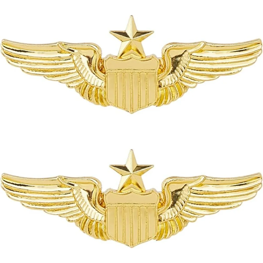 2Pcs Wings Pin Wing Pilot Badge Pilot Lapel Pin Alloy Brooch Air Force Wing Pins Metal for Hat Shirt Jacket Uniform Costume