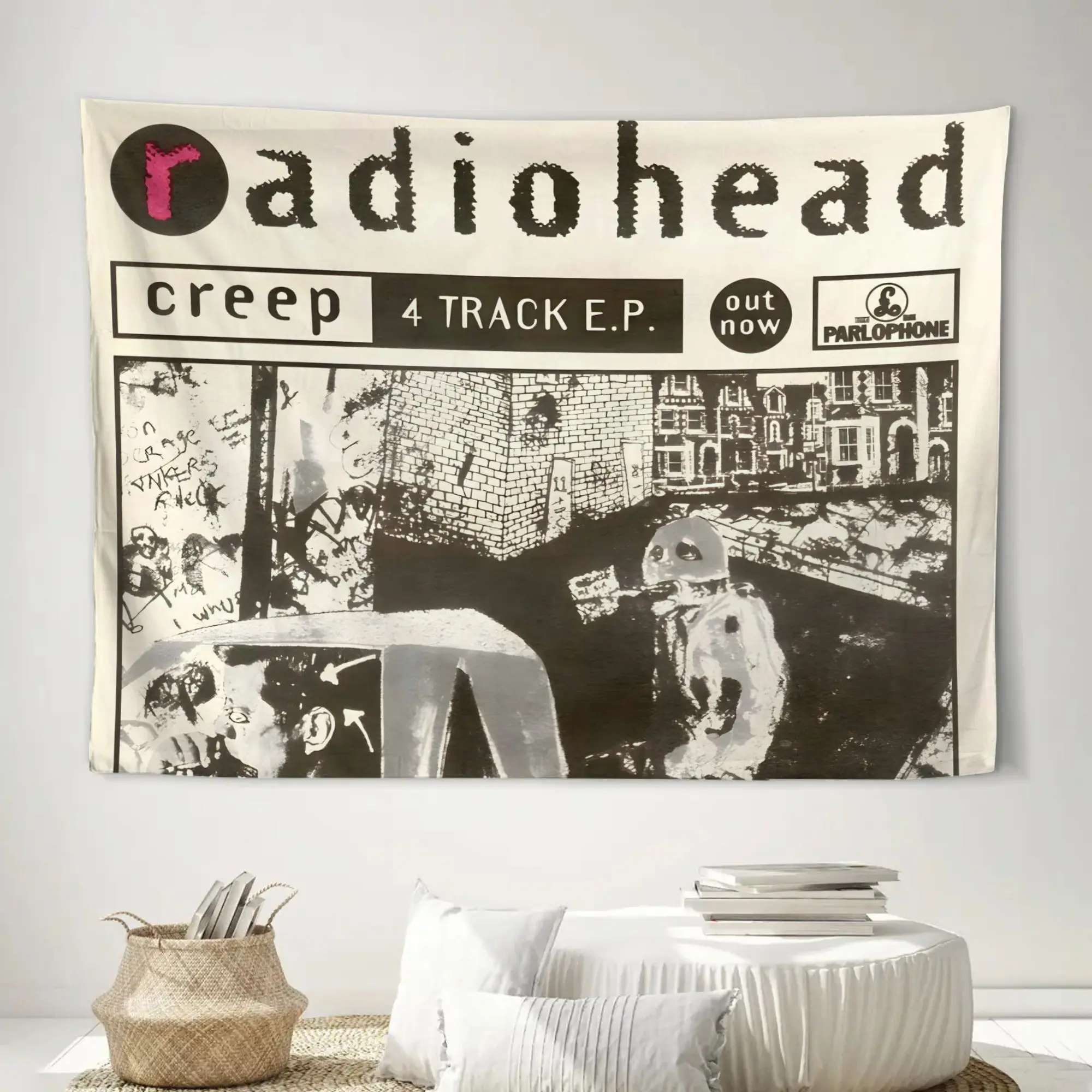 1pc Radiohead Creep EP Retro Rock Tapestry, 2D Print Polyester Wall Hanging, 90s Alternative Band Wall Art for Bedroom Living Ro