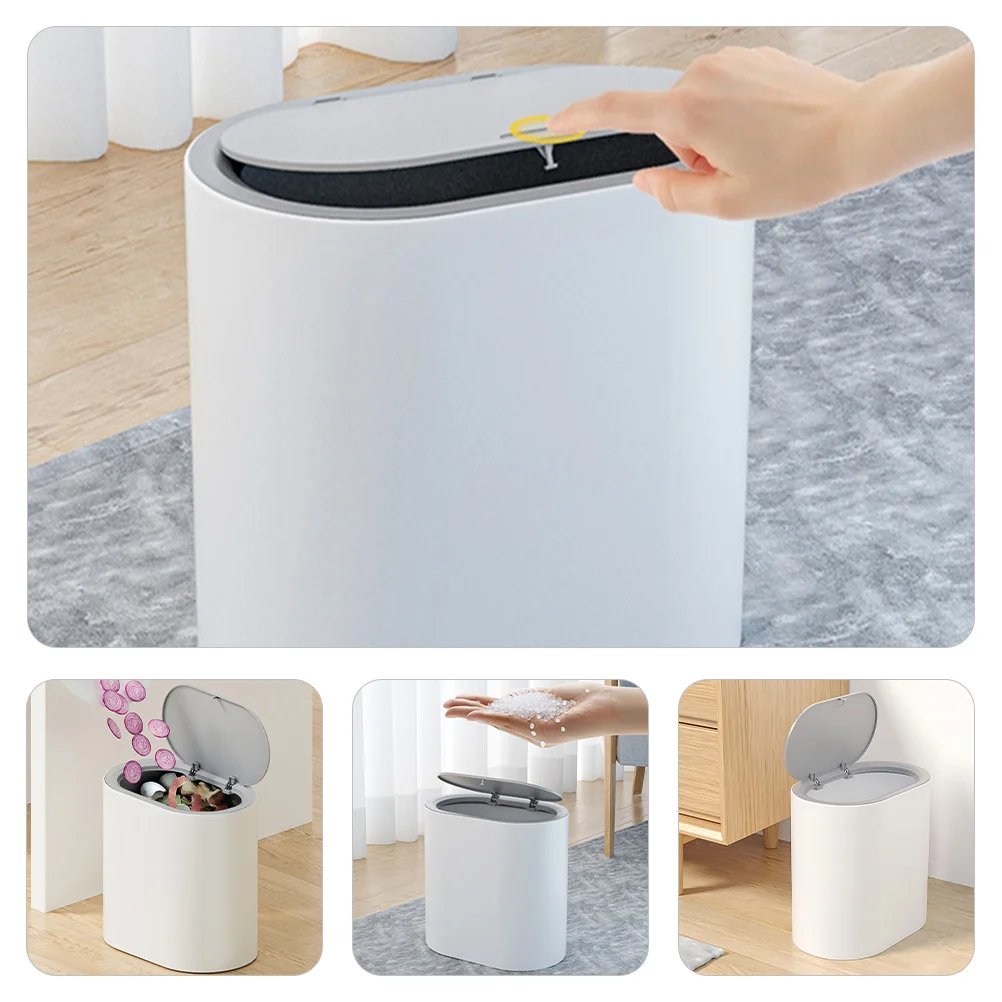 

Large Capacity Trash Can 8L Grey White PP Press Lid Kitchen Bathroom Waste Bin Garbage Pail Household Rolling Narrow Seam