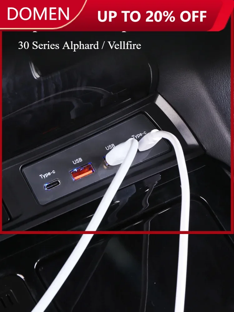 

For Toyota Alphard/Vellfire 30S USB/PD Hub Fast Charging Multi-Port Center Pane Cigarette Lighter Socket Splitter Power Adapter