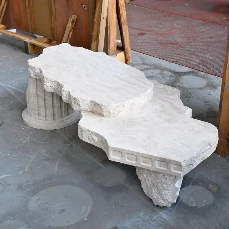 Modern Simple Nordic Home Furniture Travertine Plinth Living Room Sofa Irregular Extendable Coffee Table