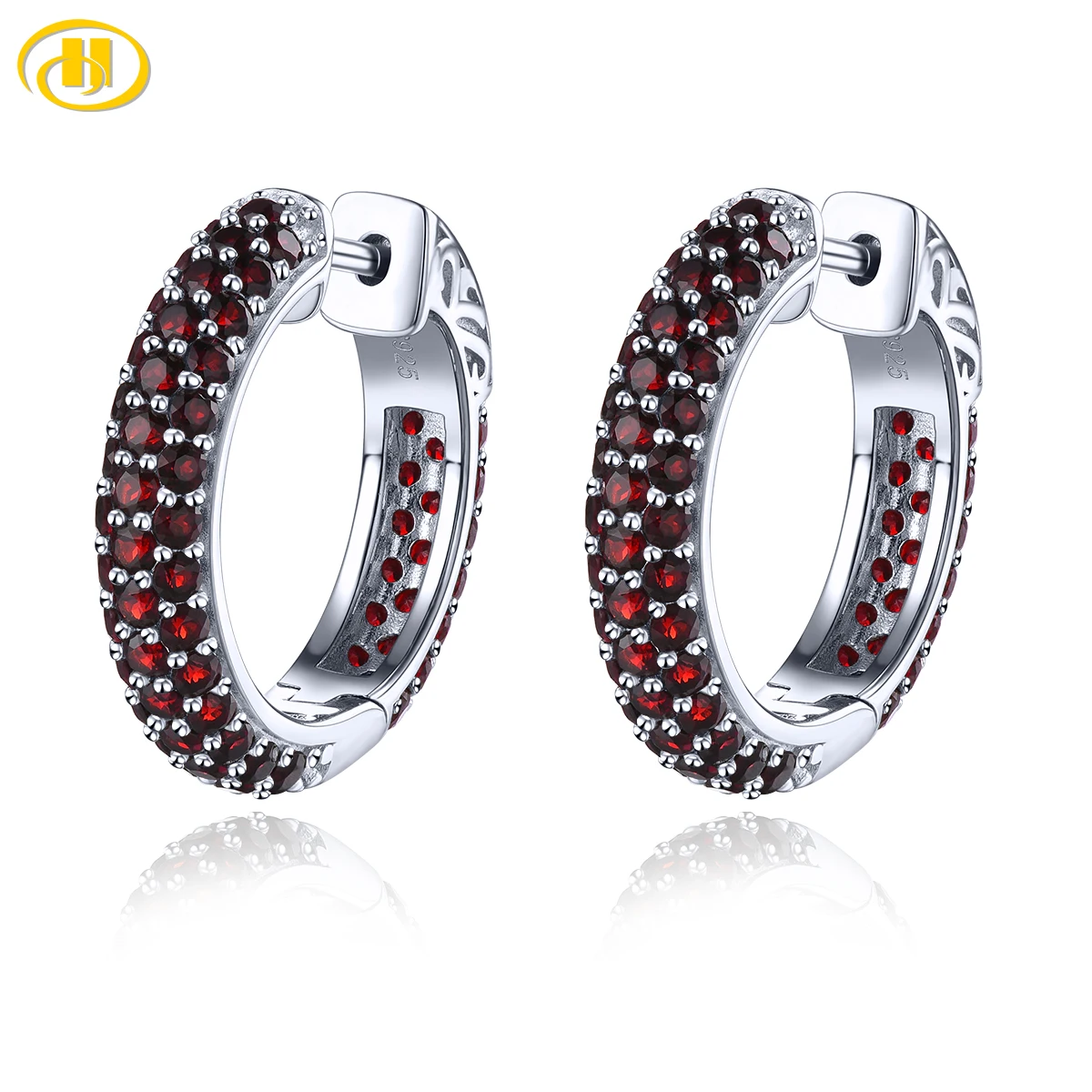 

Natural Red Garnet Sterling Silver Clip Earring 5.2 Carats Genuine Gemstone Classic Style Women Christmas Gifts S925 Jewelrys