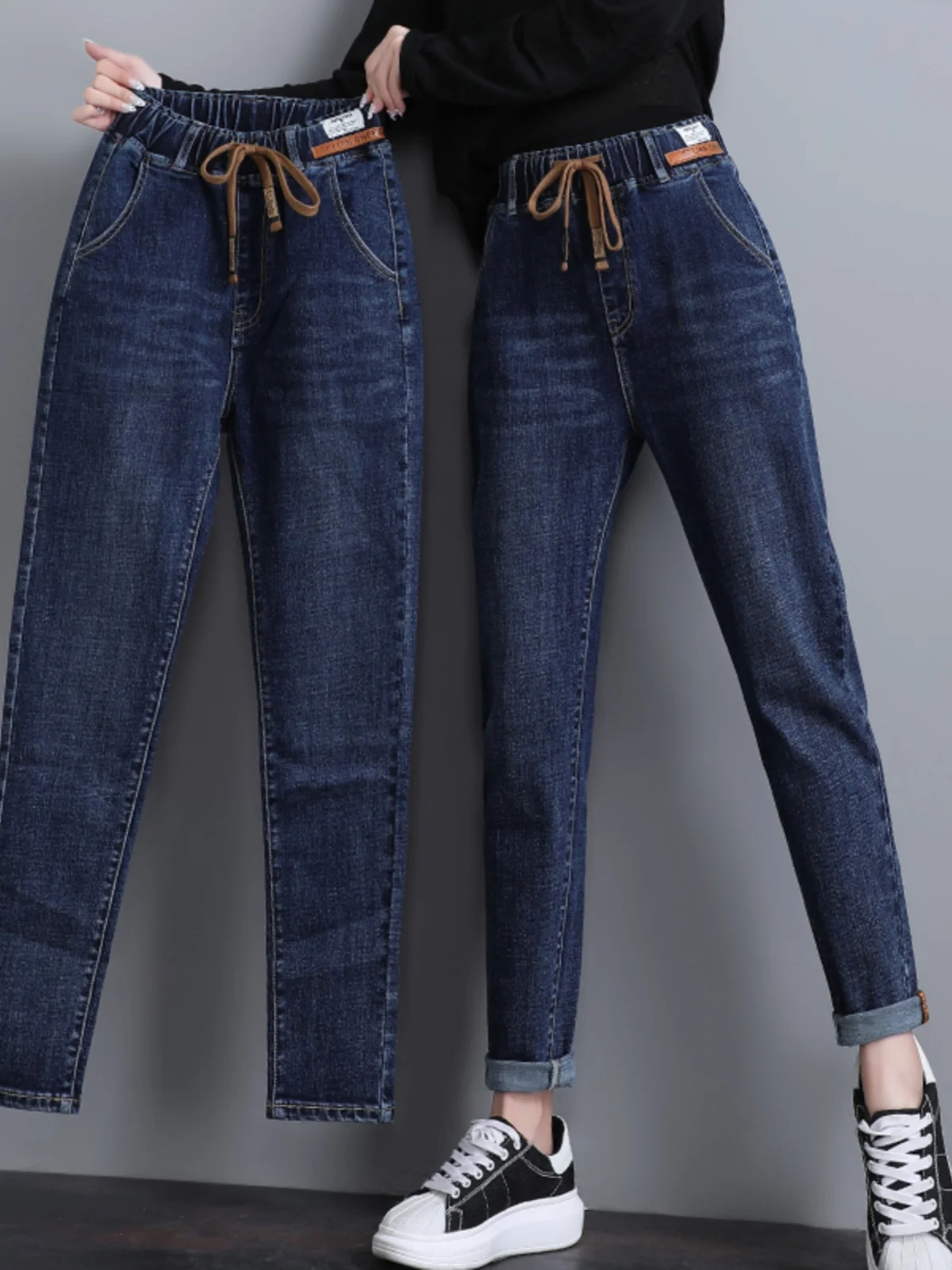 

High Waist Dad Jeans Women's Slimming Loose Casual Elastic Cotton Denim Pants Spring Autumn New Sle Harlan Trousers