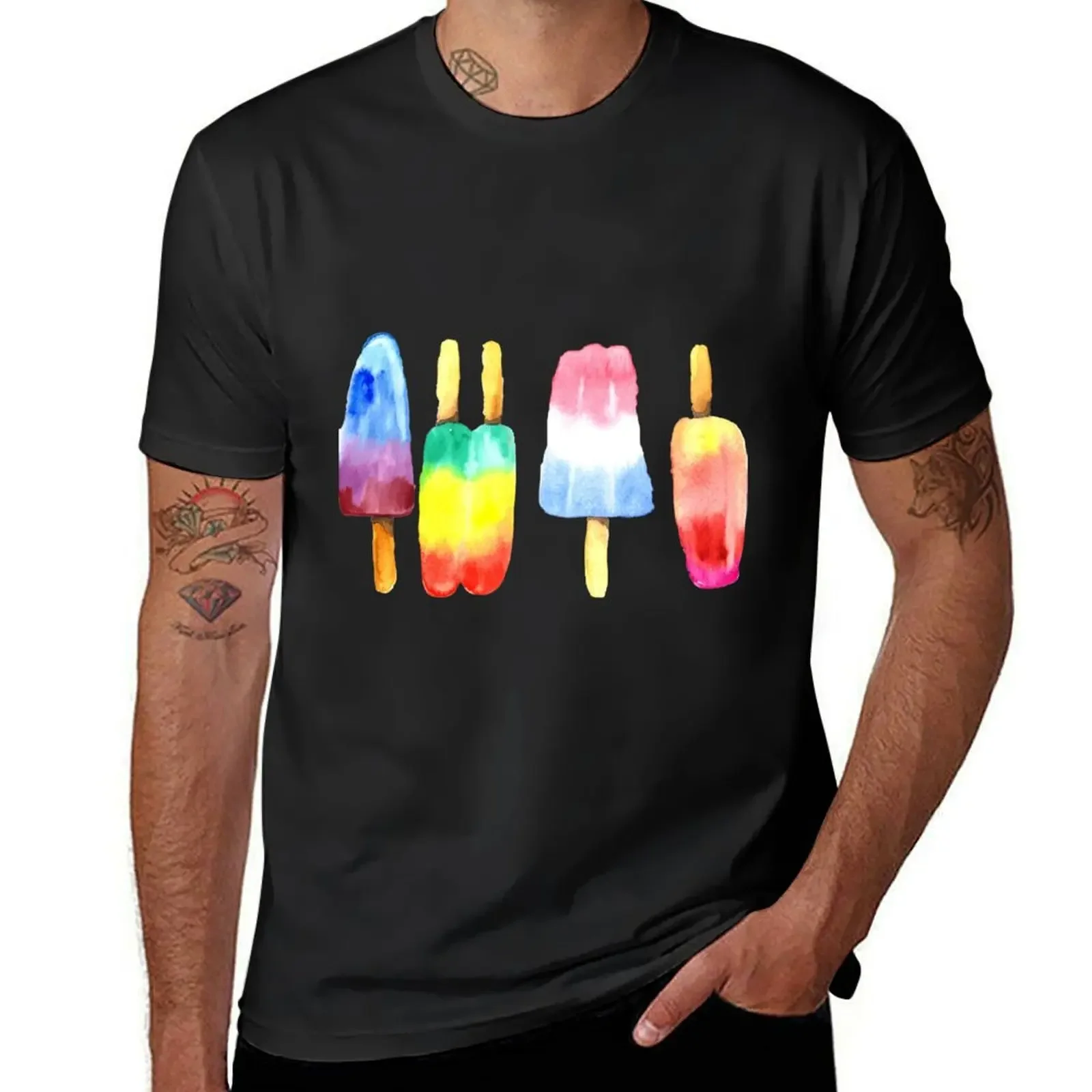 Watercolor Summer Popsicles T-Shirt basketball graphic tees customs men t shirt