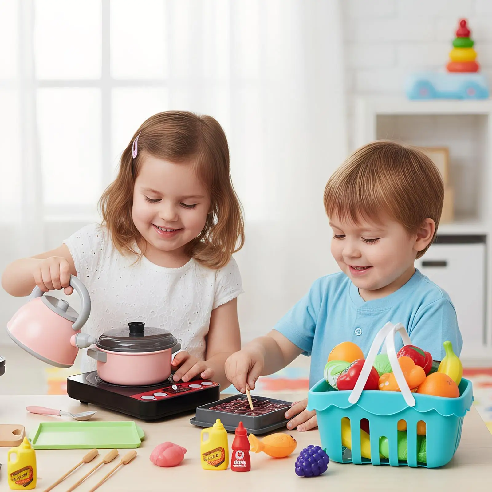 مجموعة المطبخ للأطفال 110 قطعة تجهيزات المطابخ للأطفال Playset أواني الطعام للأطفال ألعاب التظاهر للمنزل الفصول الدراسية لعب الأدوار والسفر والحفلات #2