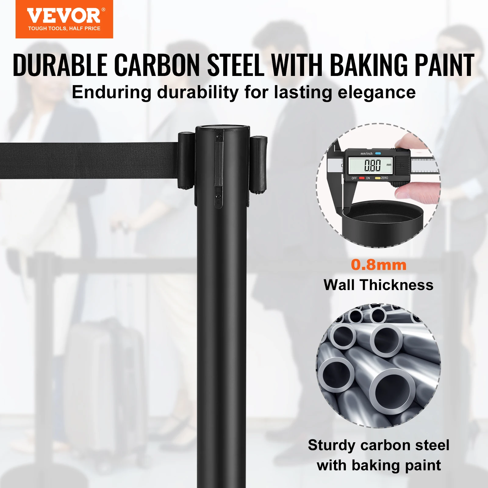 VEVOR Crowd Control Stanchions 2/4/6 Pack Carbon Steel Baking Painted Stanchion Queue Post with Retractable Belt for Exhibition