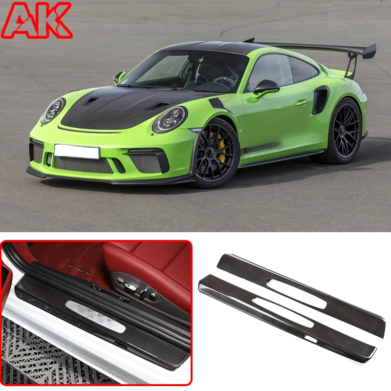 Real Carbon Fiber For Porsche 718 981982 911 991 Car Outer Door Sill Dedicated Welcome Pedal Cover Scuff Plate Guard Accessories