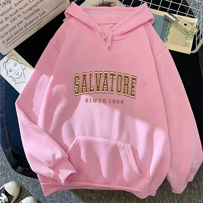 Salvatore Since1864 Men Printed Hoodie Vampire Diaries Jumper Vintage TVD Damon Stefan Crewneck Sweatshirt Fans Top Sweatshirt