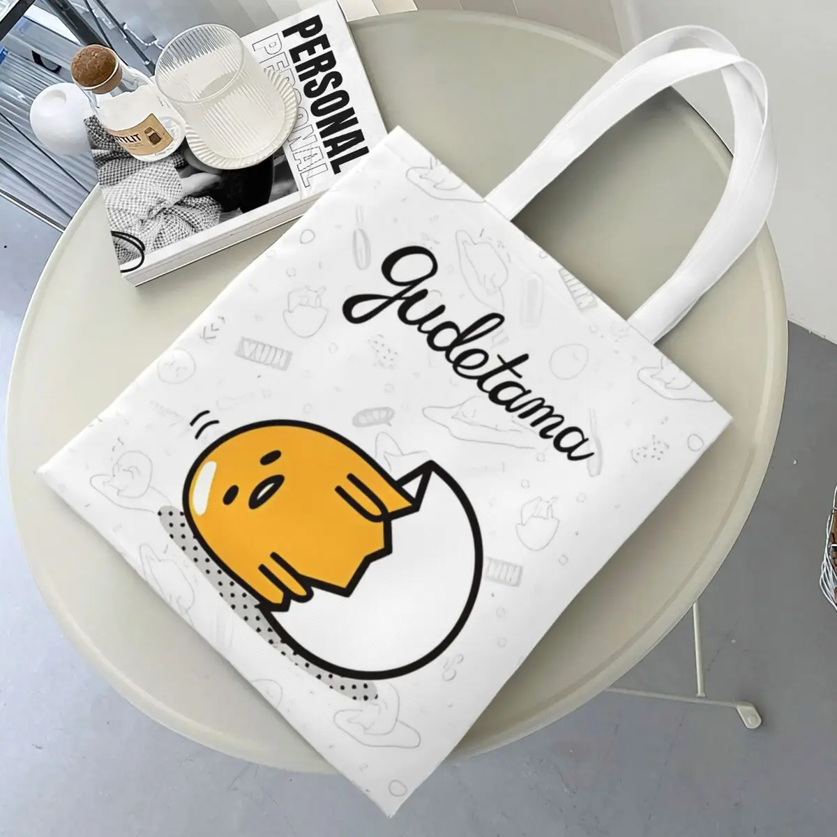 Unisex Gudetama The Lazy Egg Tote Bags Canvas Shopping Bag for Girl Handbags