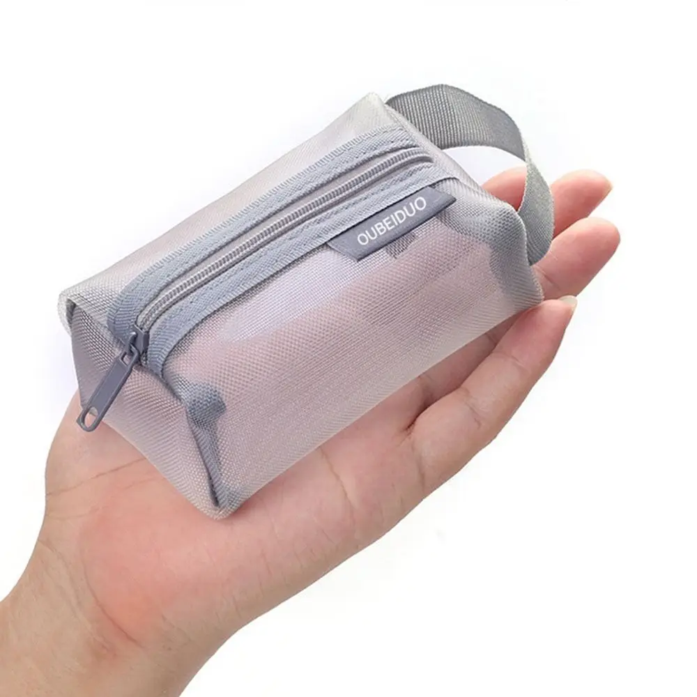 Mini Clear Nylon Mesh Cosmetic Bags Cute Women Small Lipstick Makeup Bags Pouch Data Line Key Earphone Organizer Case