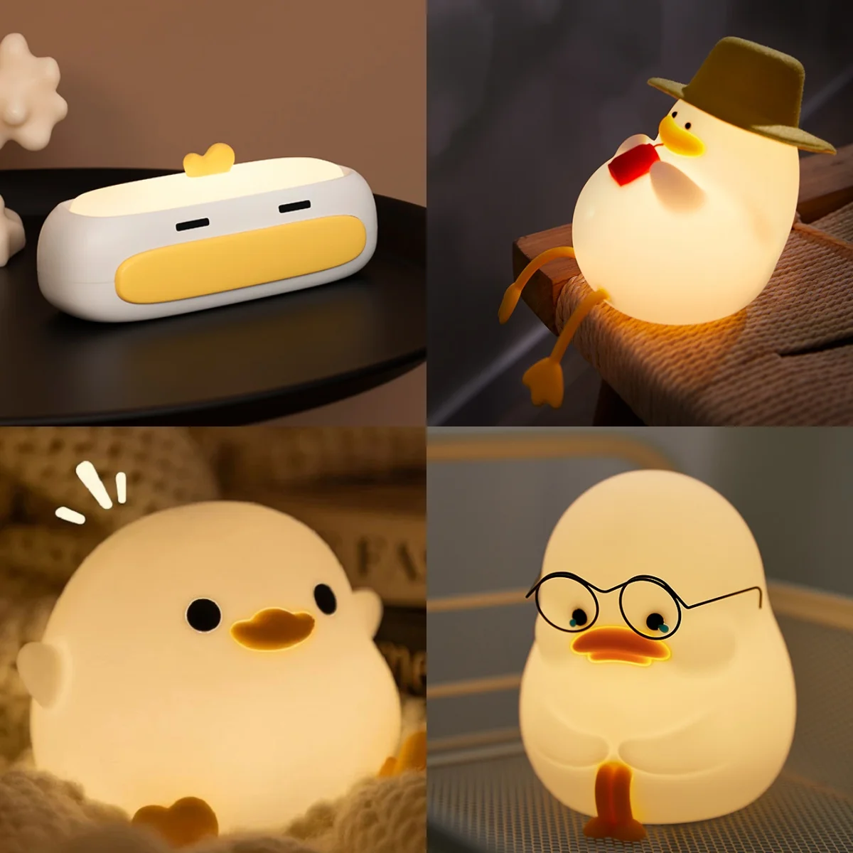 Kawaii Duck Night Light Cute Cartoon USB Rechargeable Night Lamp Home Table Bedroom Decoration Lovely Birthday Gift for Kids