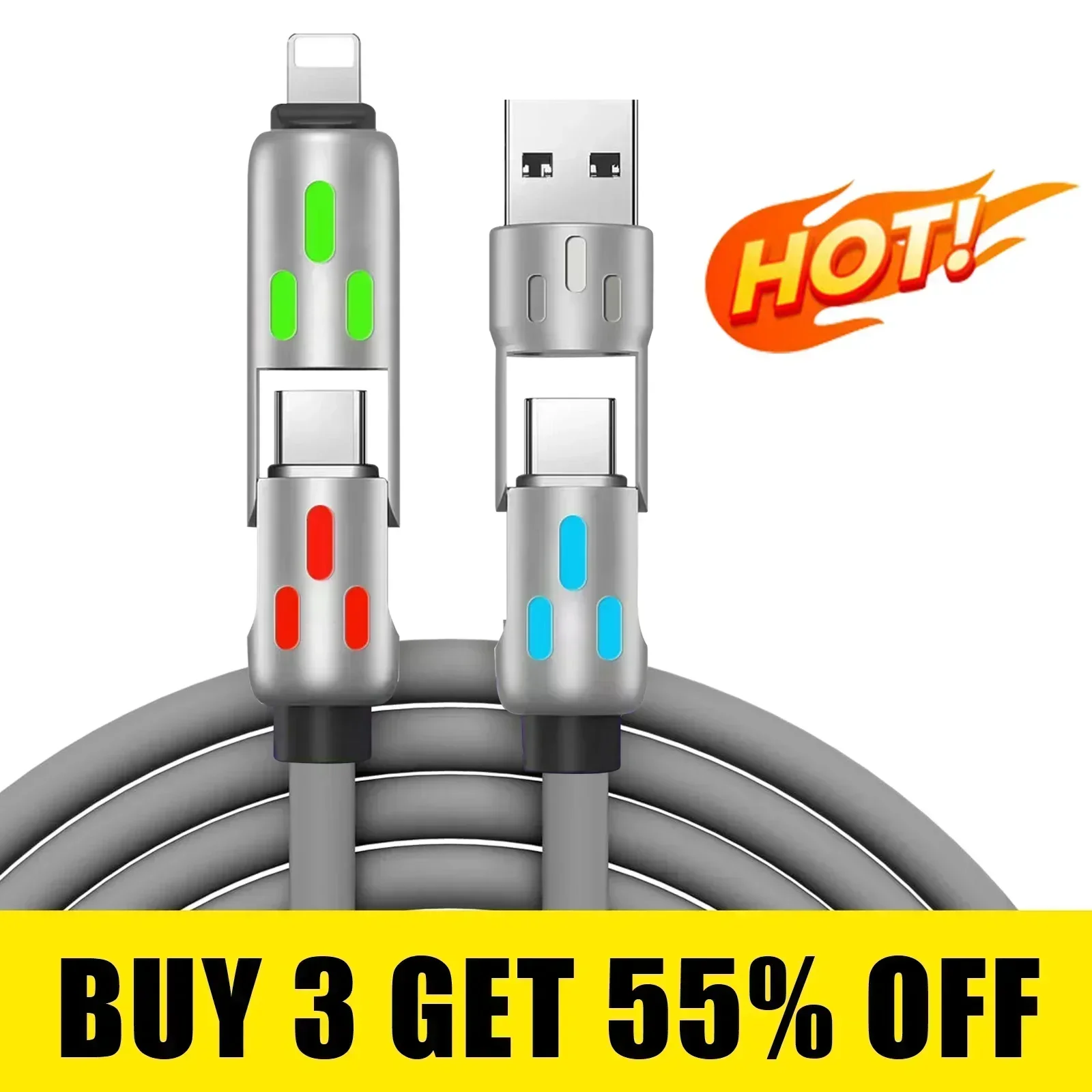 Câble 4 en 1 de charge rapide 240 W pour iPhone Android USB A/Type-C