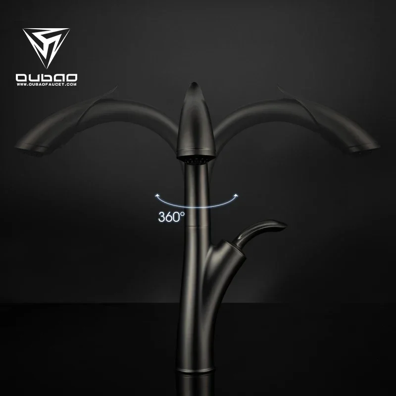 003 OUBAO New Products Pull down Sprayer Gun Black Kitchen Sink Taps Mixer Faucets