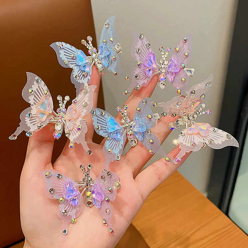 Cute Shaking Move Wing Butterfly Hairpin Girls Three-dimensional Crystal Butterfly Hair Clip Hair Accessories Kids Headwear Gift