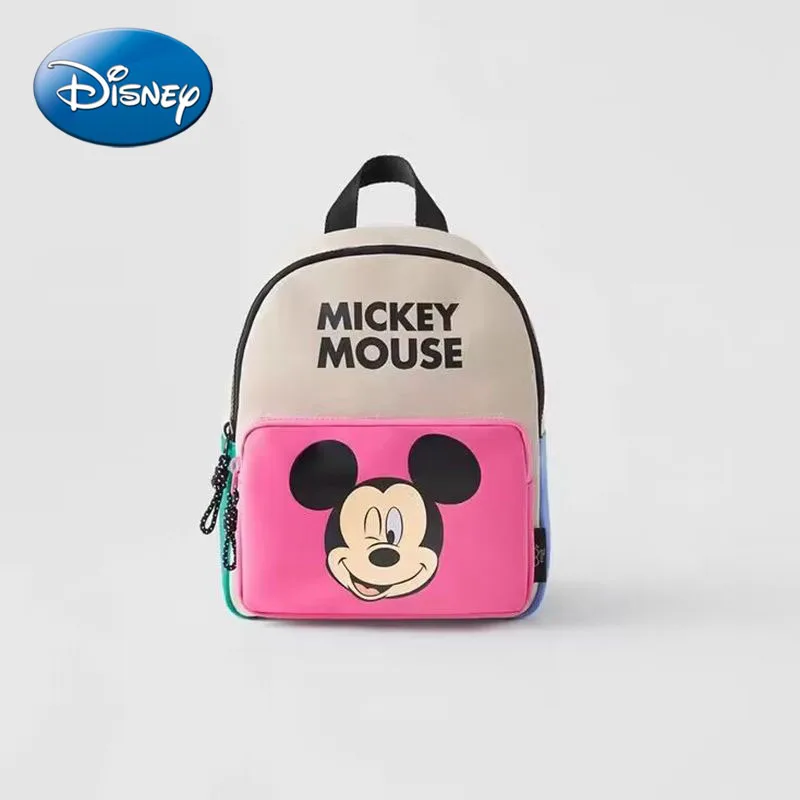 Disney 2023 New Cute Mickey Children's Backpack Girls Cartoon Print Large Capacity Book Storage Kindergarten Baby School Bag