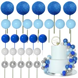50pcs Blue Series Ball Cake Topper Sequin Foam Ball for Cake Decorating for Baby Shower Cake Birthday Cake Toppers Decorations
