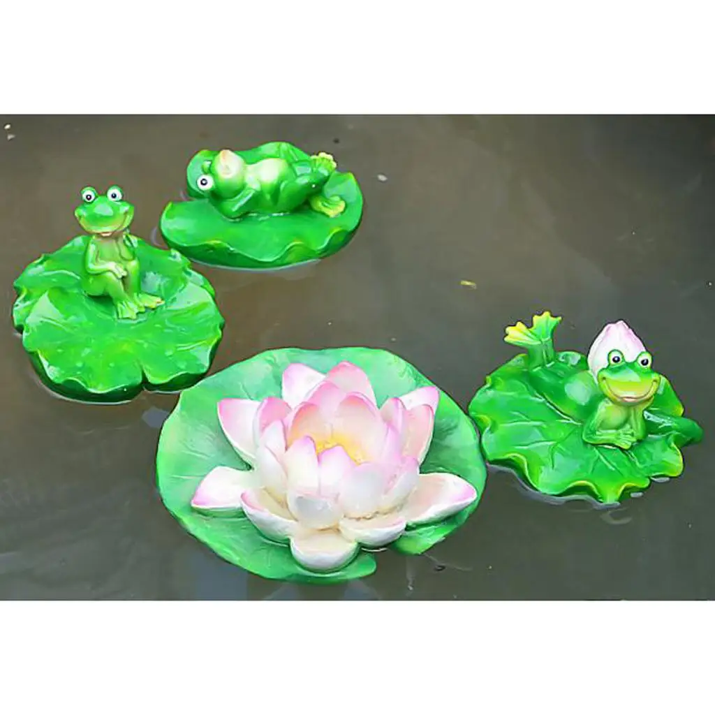 Funny Outdoor Simulation Resin Cute Frog Lying on Lotus Leaf Floater for Pool