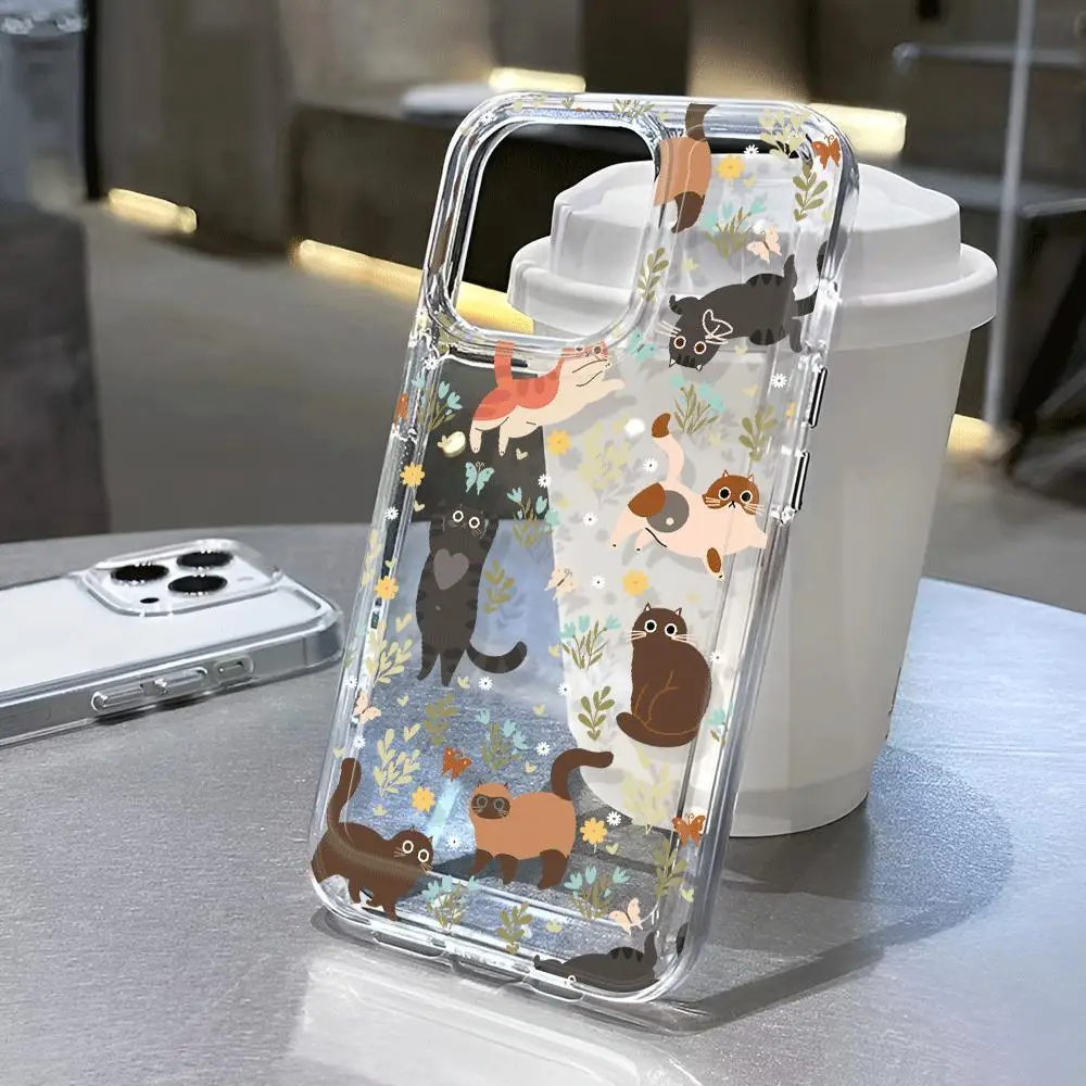 

cute cat pattern transparent phone case,suitable for iPhone 16, 16Pro, 16Pro Max, 16Plus to 11, 12, 13, 14, 15 series