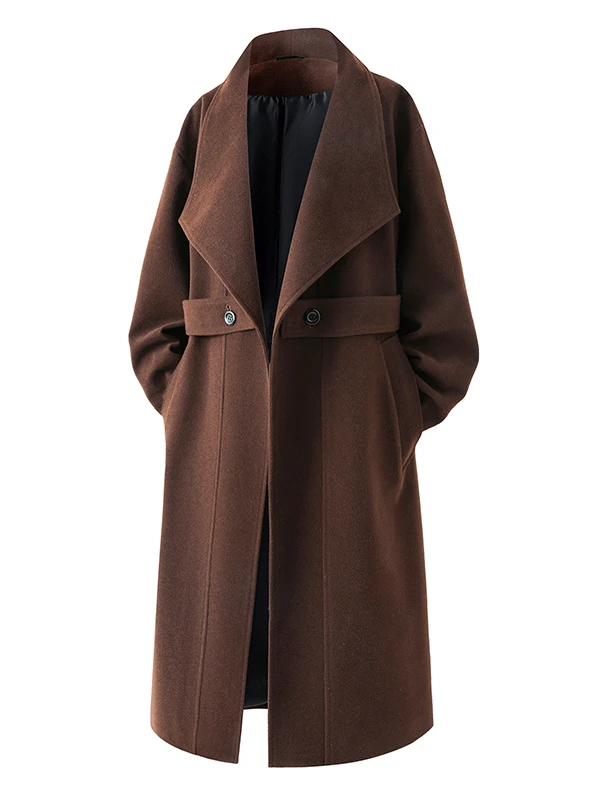 

Coffe Brown Thiened Woolen Coat oulder Flap Collar Men's Autumn Winter Mid-Length Korean Sle High-End Feeling Windbreaker