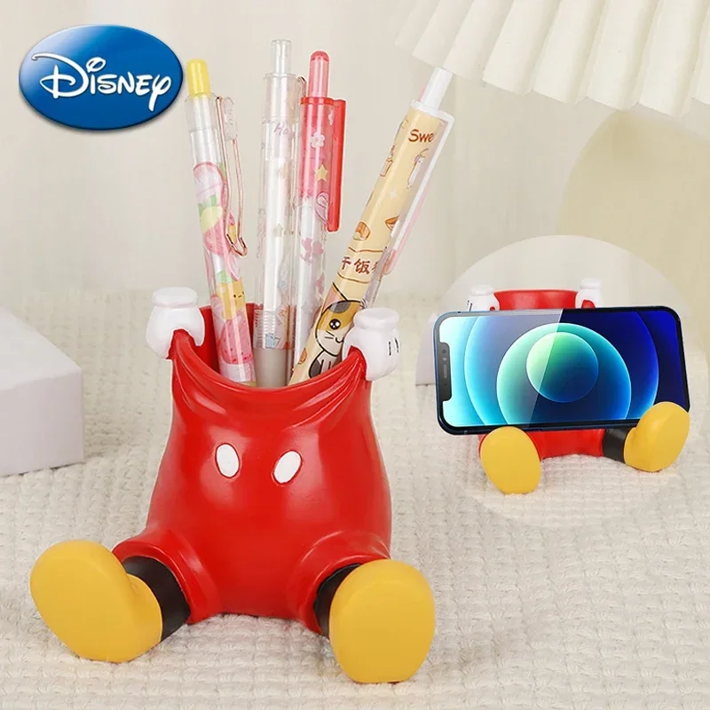 Disney-Mickey Pen Container, Phone Holder, Cartoon Figure, Papelaria de Maquiagem, Decoração Desktop, Estudante, Garoto, Mulheres, Presente, Novo, 2024