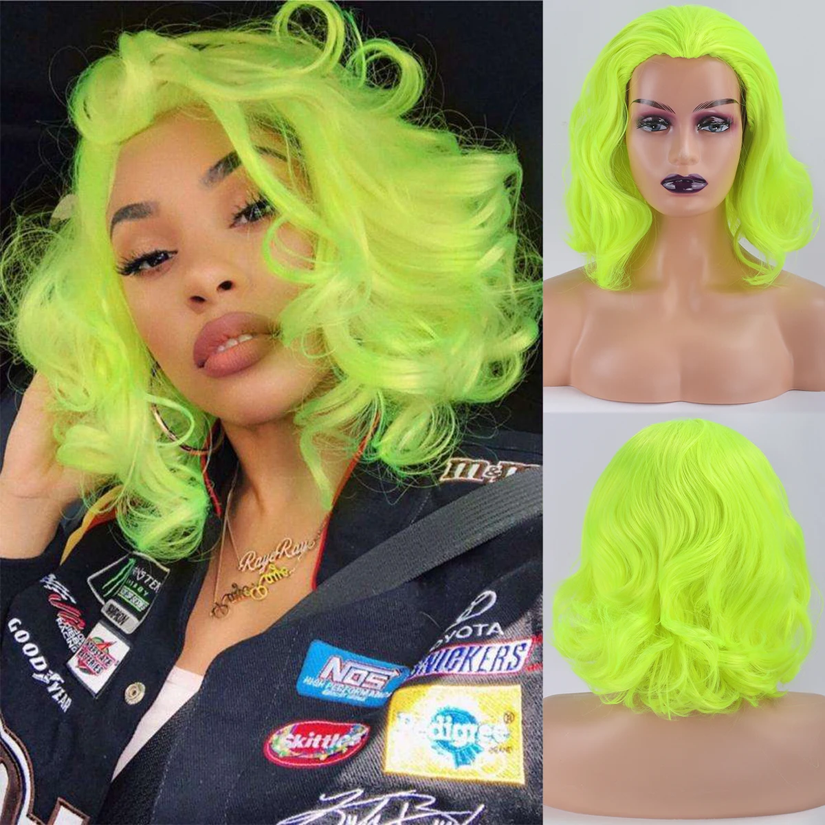 

European and American wig women fluorescent color short roll pear blossom headband fluffy Synthetic fiber wig