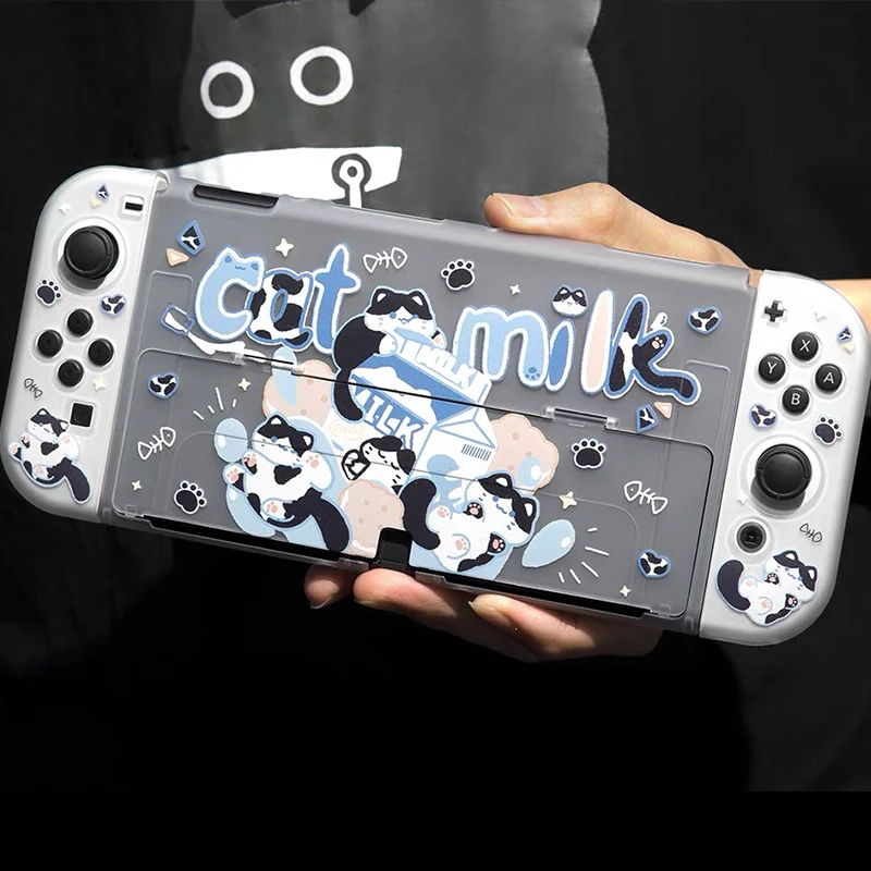 Dockable Case Compatible with Nintendo Switch Oled Hard PC Cover Cute Cat Milk Protective Shell For NS Switch Controller Joy-Con