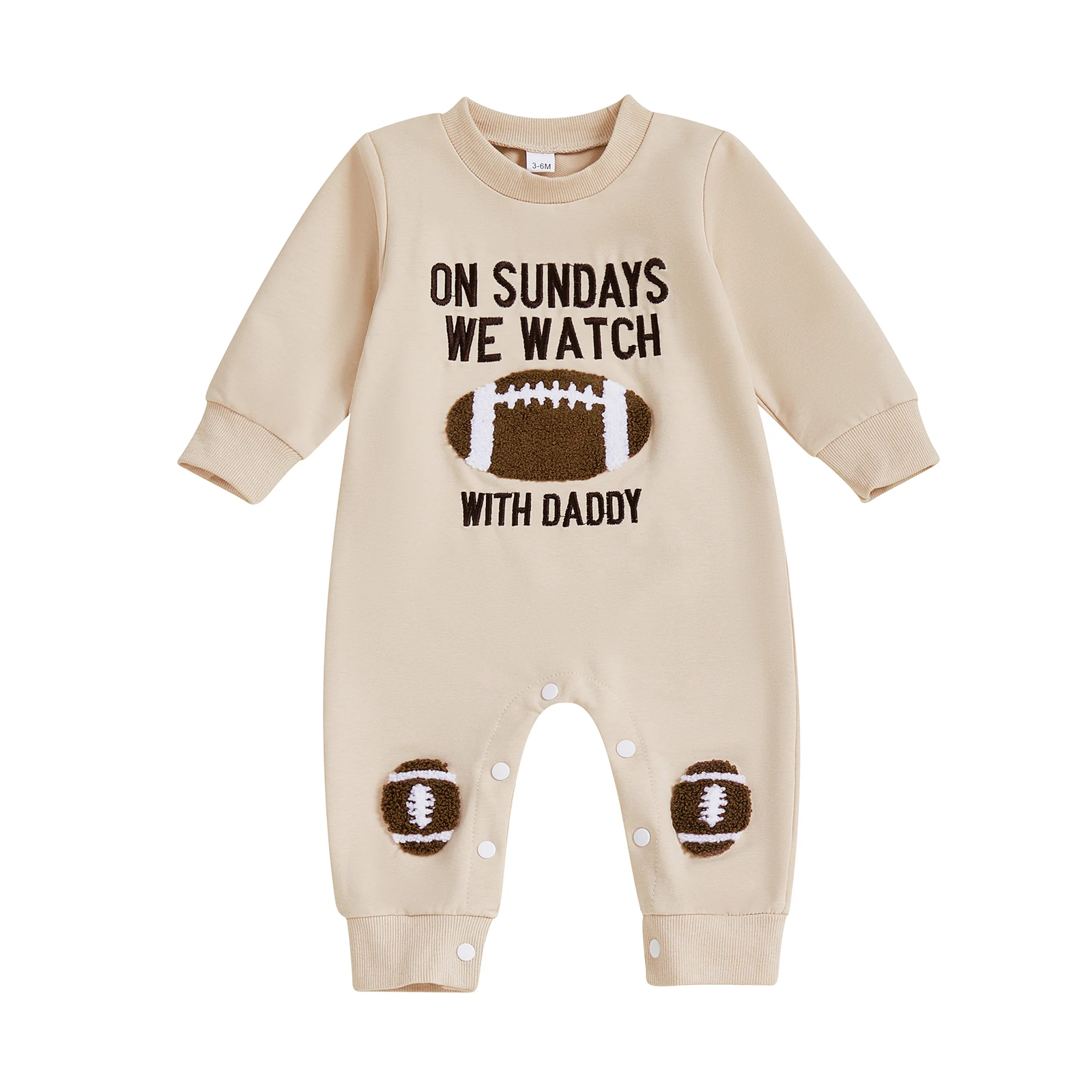 

Baby Fall Jumpsuit Casual Long Sleeve Round Neck Football Embroidery Romper Footless Newborn Outfit