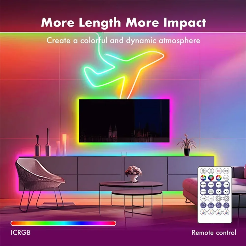 Addressable Neon LED Strip Lights Flexible Digital RGB+IC LED Pixels Strip Light LED Rope Lights USB RGBIC LED Neon Rope Lights