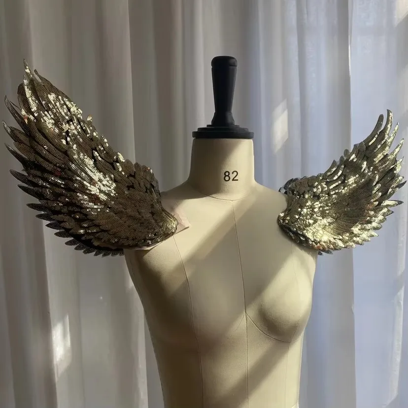Gold Sequins Wings Shoulder Accessory Men & Women Exaggerated Gogo Stage Performance Prop Ornament Fashion Holiday Party Item