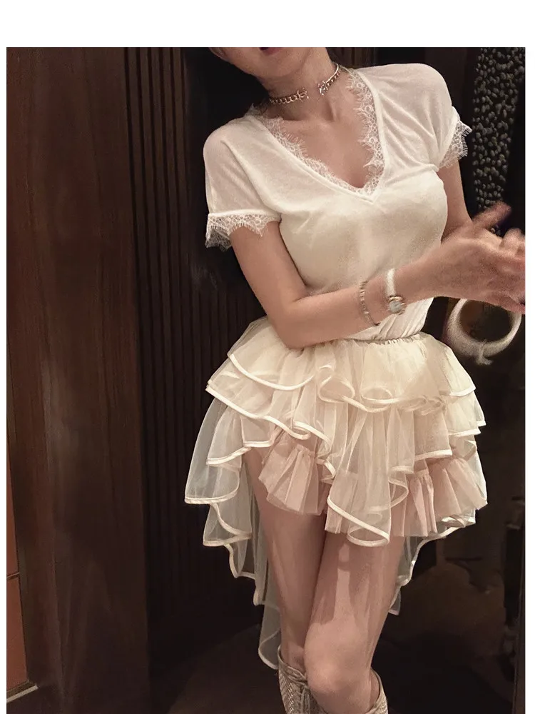 

Женский универсальный облегающий топ MadmanM с кружевными вставками и V-образным вырезом, летний, во французском стиле, стандартный крой