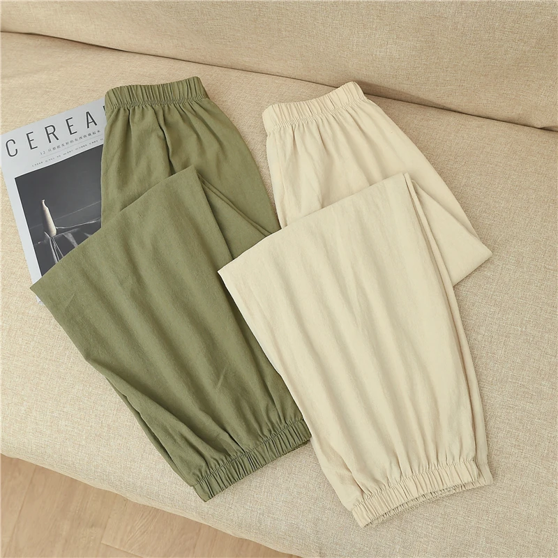 

Women's Cotton Linen Casual Pants Loose Fit Summer Thin Nine-Piece Cuffed Lantern Pants High Waist Commute Style Korean Version