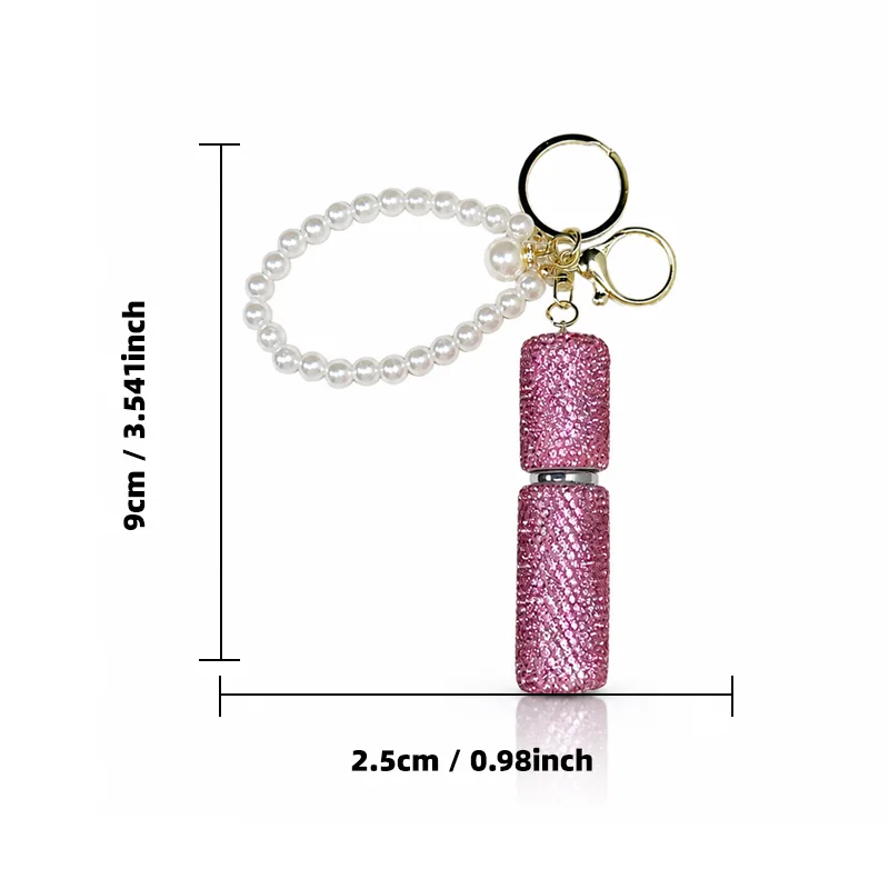 Rhinestone Mini Refillable Scent Bottle Keychain Portable Car Pendant Handbag Decor Ornament