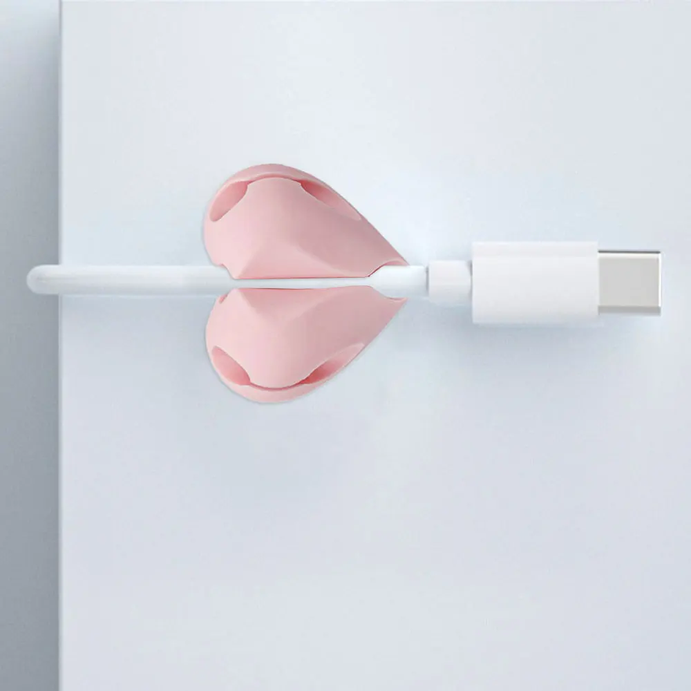 4 قطعة على شكل قلب كابل صغير اللفاف المنظم USB كابل شحن كليب مكتب مرتب حامل مُنظِم حماة في المنزل مكتب سيارة #5