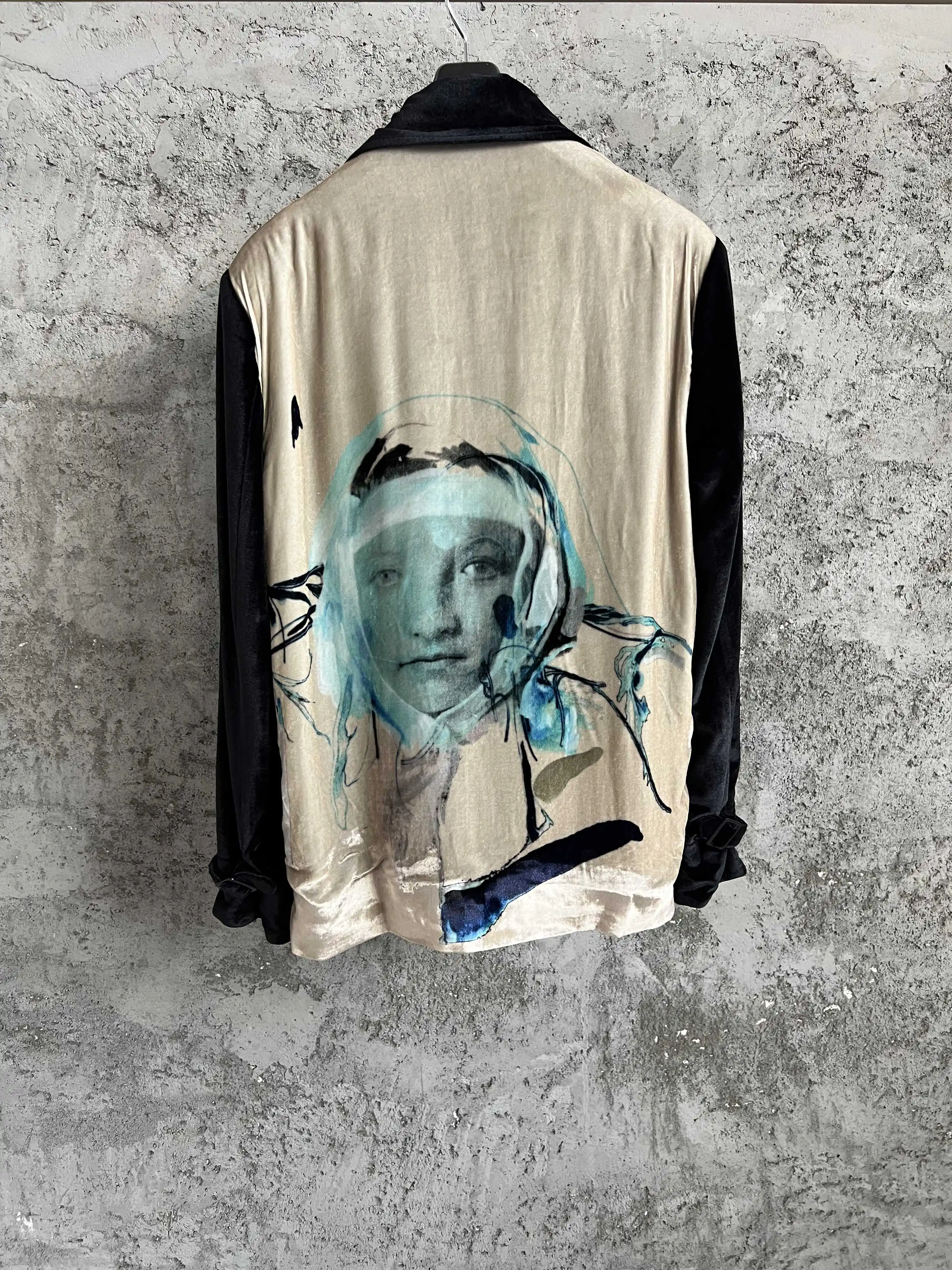 

TOP-YAMAMOTO collaboration silk velvet suit printed motorcycle light and casual jacket for men