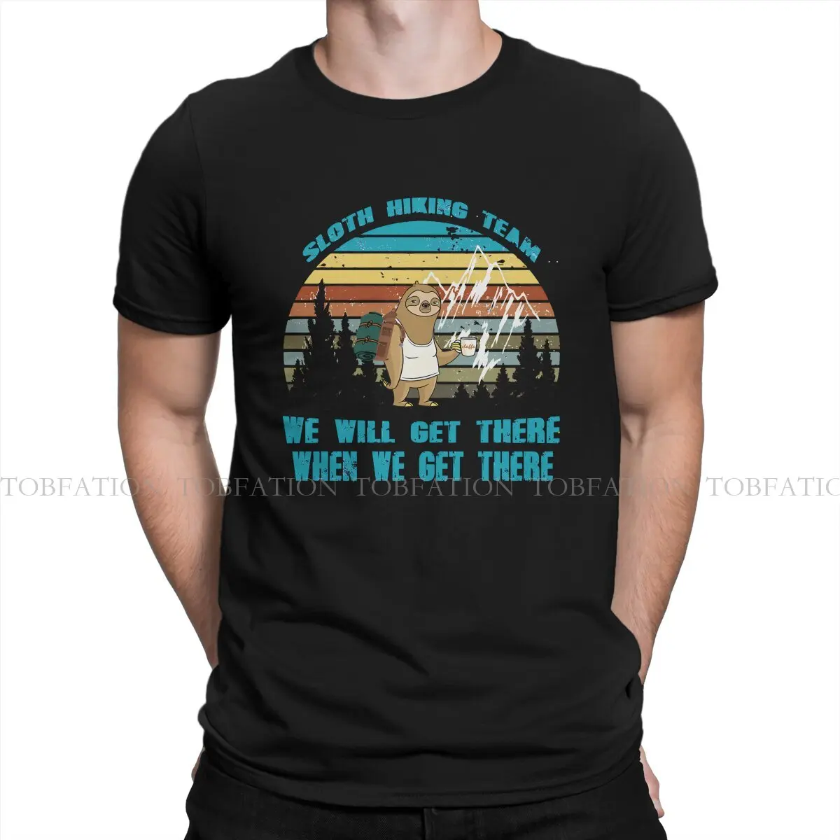 Sloth Hiking Team We Will Get There Round Collar TShirt Hiking Pure Cotton Basic T Shirt Man's Clothes Oversized Big Sale