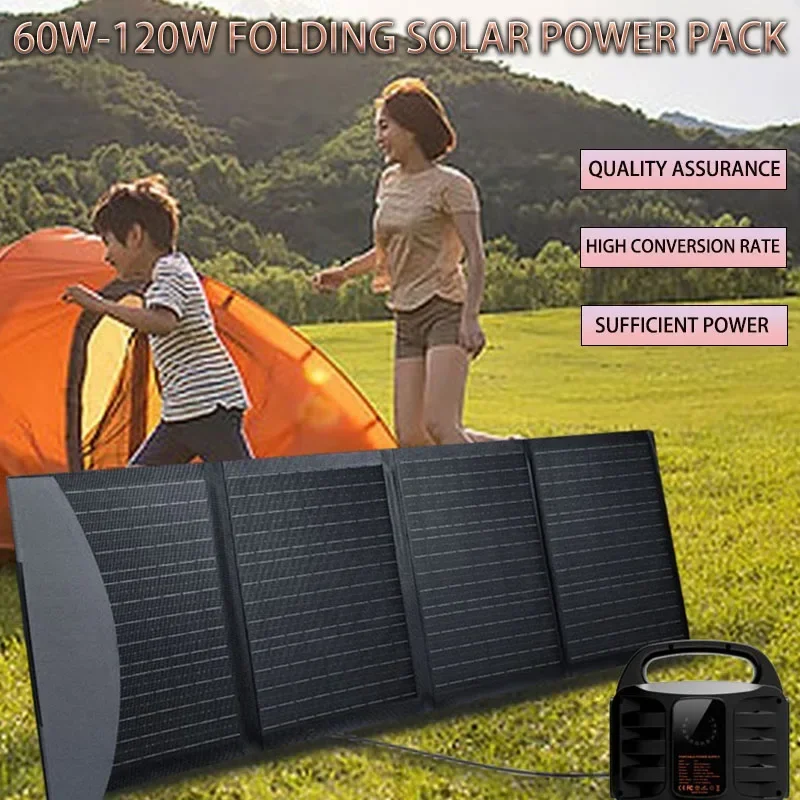 60W-120W Solar Panel Type-C+USB Solar Charger Portable Waterproof Panel Solar Cell Outdoor Mobile Power for Camping Hiking