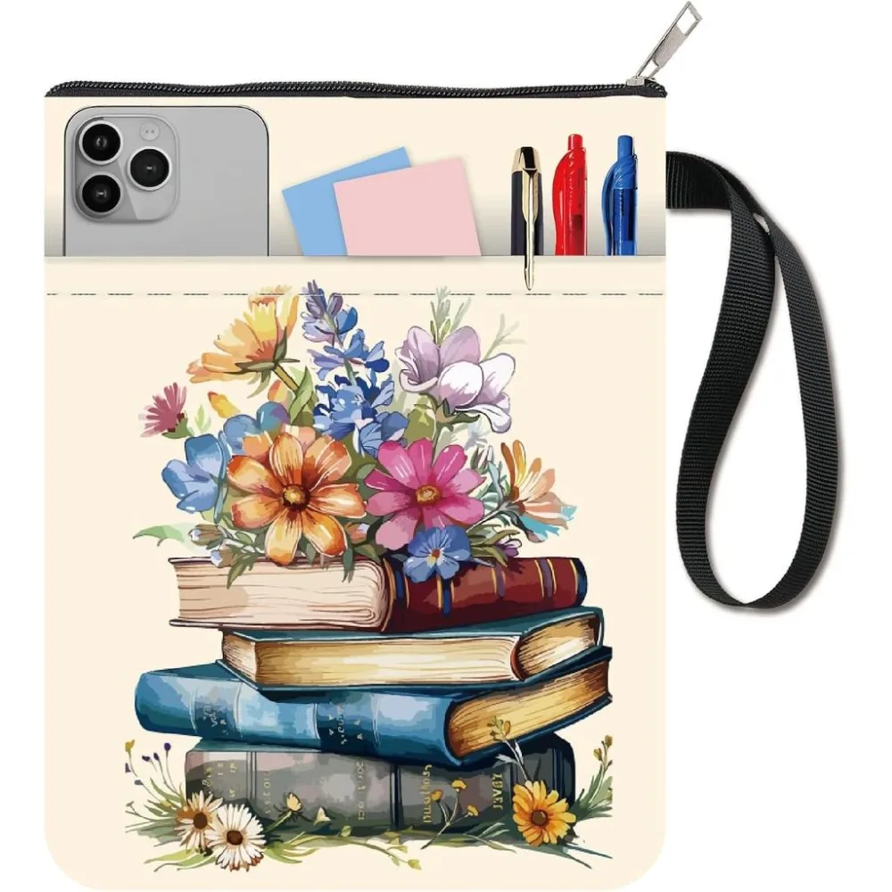 Book Pattern Book Covers Flower Book Protector Book Sleeve for Paperbacks Washable Fabric Cloth Book Cover with Zipper Sleeve