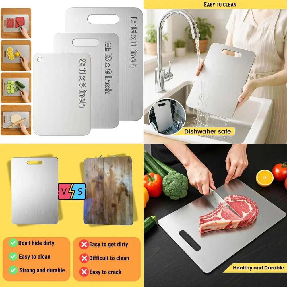 

Набор из 3 разделочных досок из чистого титана, модернизированный 2025 года, кухонная гигиена и долговечность, антипригарная поверхность, повышенная производительность