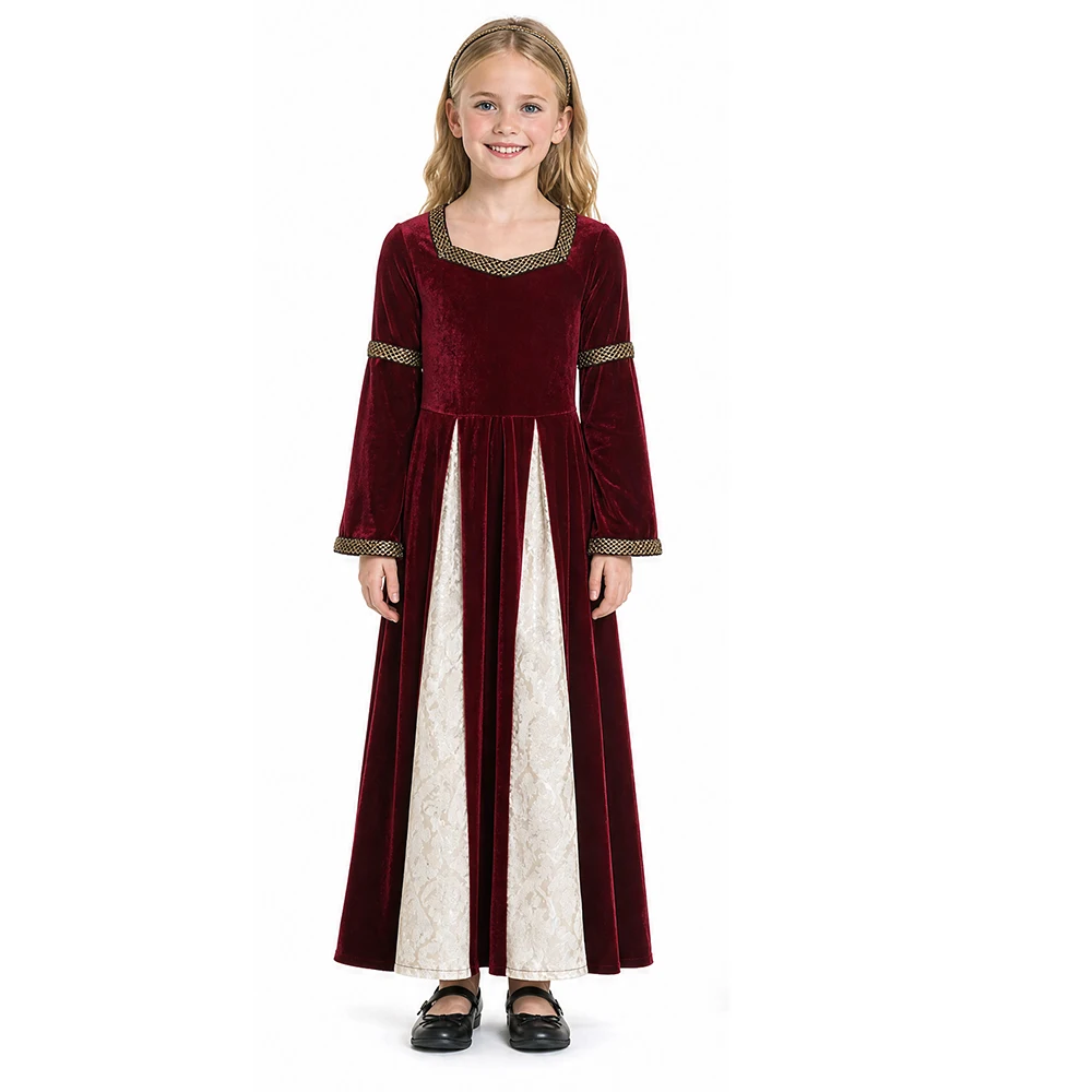 Medieval Renaissance Style Velvet Dress for Girls Stage Costumes for Musicals Palace Style Holiday Party Costumes - view 2