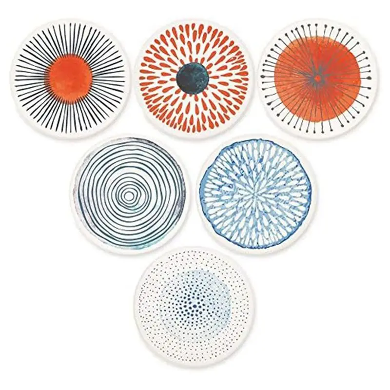 Set Of 6 Coasters For Drinks Absorbing Round Stone Coaster With Cork Base Tabletop Protection Mat Durable Reusable-New