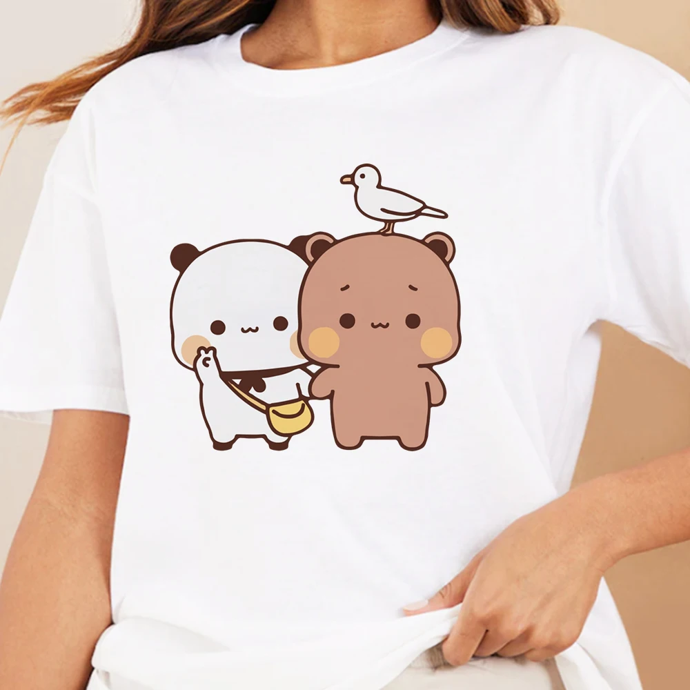 Cute Panda Bear T Shirt Bubu Dudu Cartoon Tshirts100% Cotton Short Sleeve High Quality Womens Tees Printing Kawaii Tops Ullzang