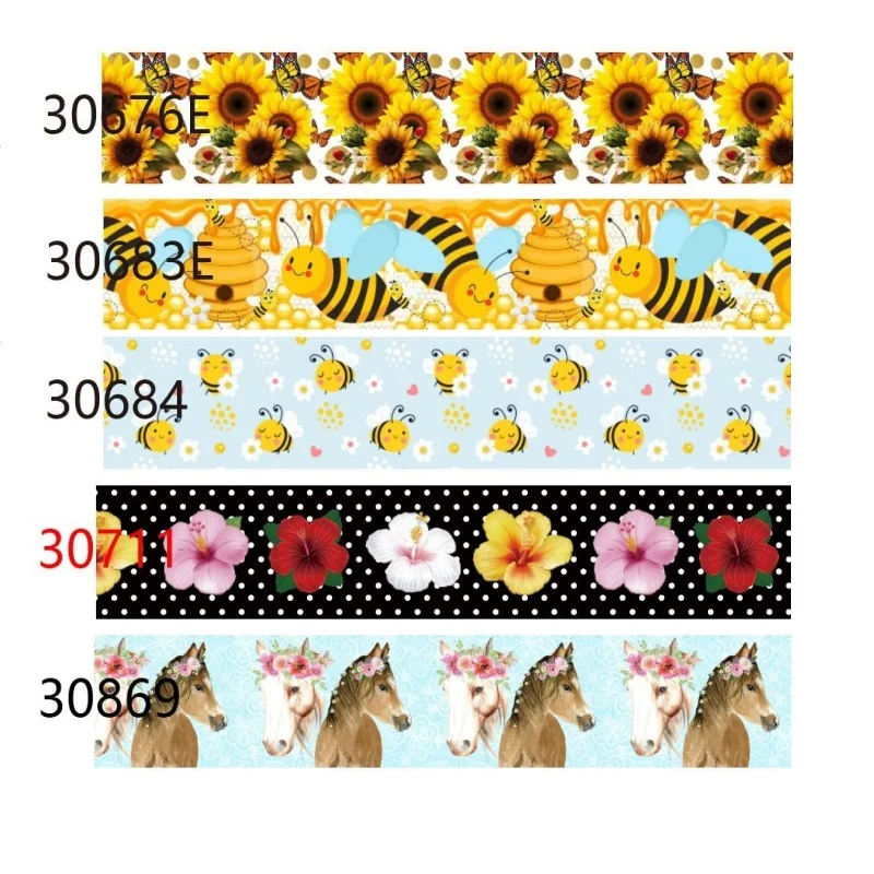 

5Yards Bee and Sunflower Horse Cartoon Grosgrain Ribbon for Bows Decoration Craft Materials