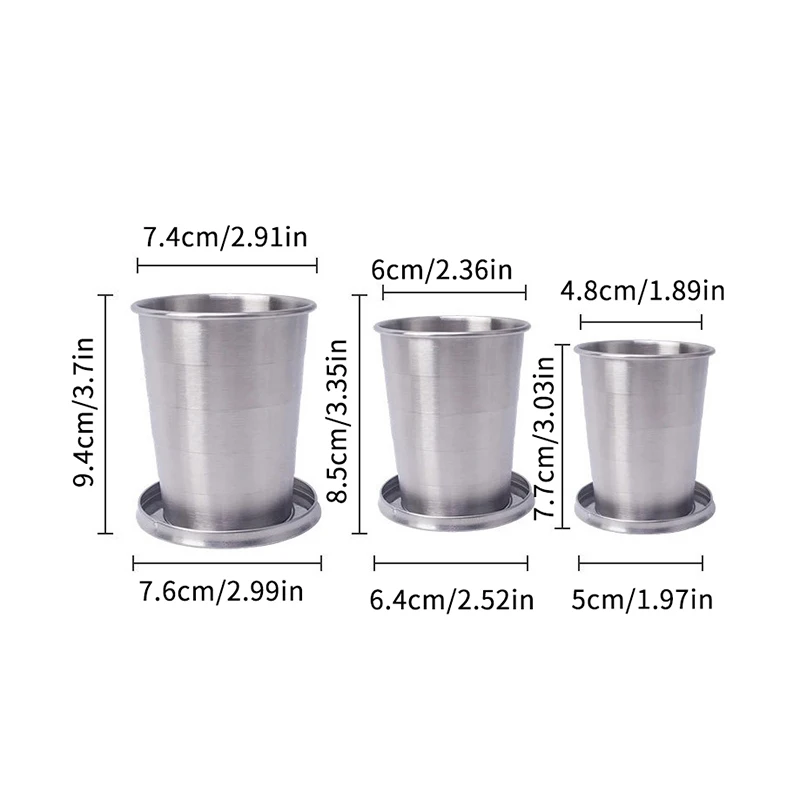 1 قطع الفولاذ المقاوم للصدأ كوب قابل للطي المحمولة كوب شرب المياه قابل للسحب تلسكوبي للطي أكواب السفر في الهواء الطلق أدوات المائدة