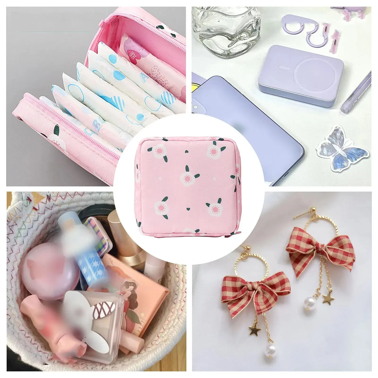 Women Small Cosmetic Bag Set Zipper Girls Mini Sanitary Napkins Makeup Lipstick Bags Travel Earphone Coin Organizer Pouch Bags